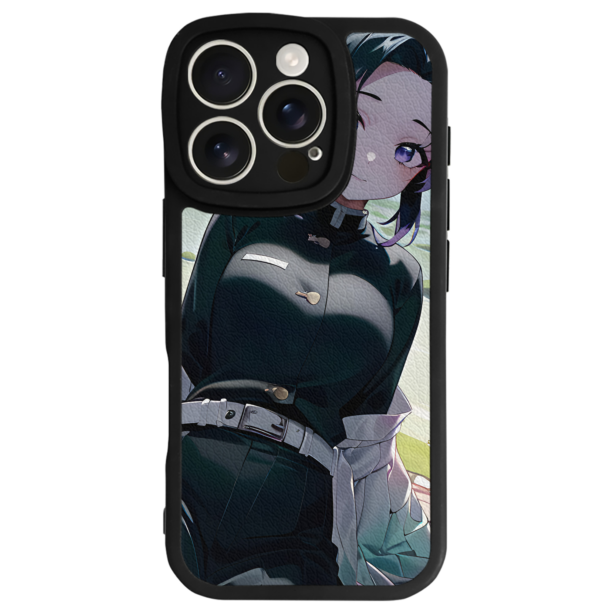 （画像用） 鬼滅の刃（きめつのやいば）蟲柱-胡蝶 しのぶ／こちょう しのぶ Kochou Shinobu 【iPhone 16シリーズ対応】シリコンスマホケース（レザー調） 材質：シリコン